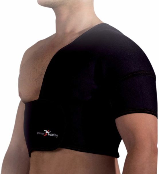 Precision Men's K-REY-TRS222L Training Neoprene Half Shoulder Support (Left) -Black/Red, Large, Yellow
