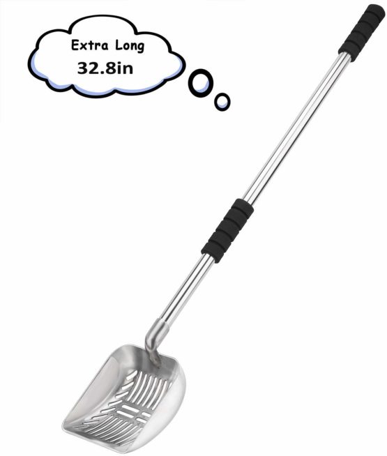 Cat Litter Scoop, 32.8in Long Handle No Bending Back Metal Pet Litter Scoop with Deep Shovel, Detachable Stainless Steel Non-Stick Heavy Duty Cat Litter Scooper with Foam Padded Grip Handle