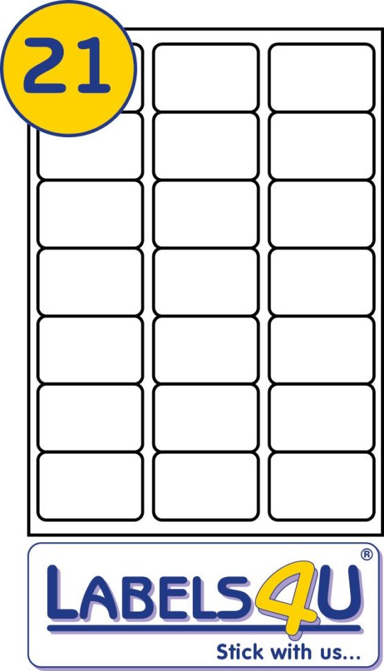 100 Sheets of A4 Labels 21 Labels Per Sheet Size 63.5x38.15mm L4U