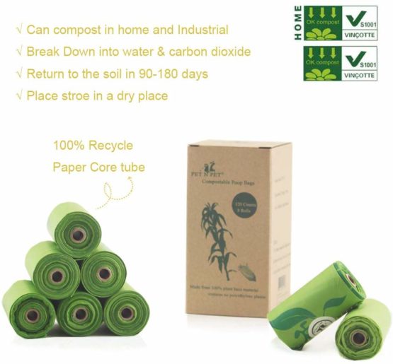 PET N PET Dog Poo Bags Vegetable-Based Corn Starch Poop Bags for Dogs Unscented Dog Waste Bags Refill Rolls 120 Counts - Image 2