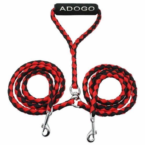 ADOGO® Dog Lead Splitter,No-Tangle Double Dog Leash for Walking and Traning 2 Dogs (Red & Black)