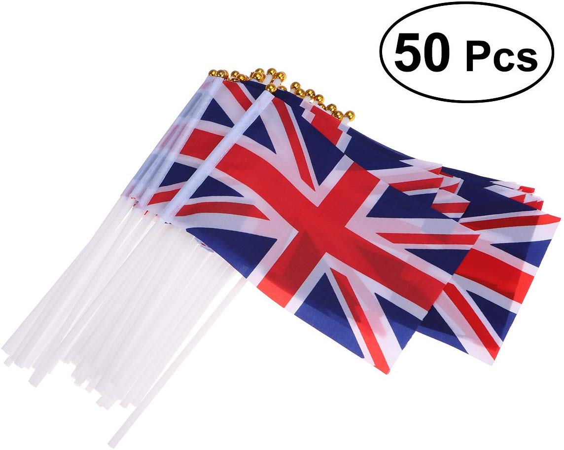 Union Jack Hand Waving Flag Royal UK GB Great Britain Flags Pack of 50,Blue, 21 cm x 14 cm