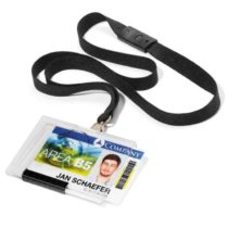 Durable Pushbox Security Pass Holder 54 x 87 mm with Lanyard Transparent | Pack of 10 Badges | for Securely Holding upto 3 ID/Security Cards