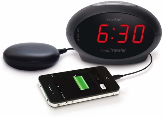 Geemarc SBT600-Extra Loud 75dB Alarm Clock with Bright Display, Snooze Function and USB Connection Wake, Hard of Hearing & Deaf-Easy Set Up-Black-UK Version, 7.5 x 13 x 7.5 cm
