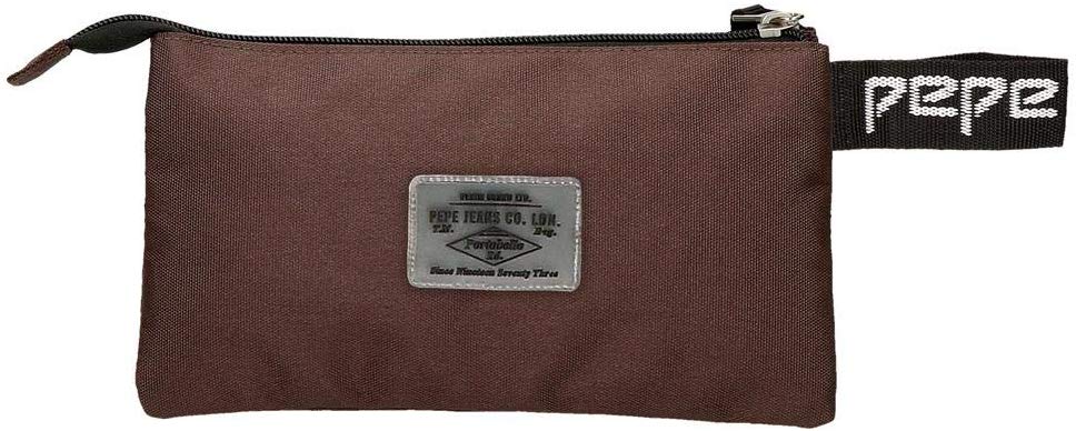 Pepe Jeans Osset Triple Pencil Case Brown 22x12x5 cms Polyester, 22 Centimeters - Image 2
