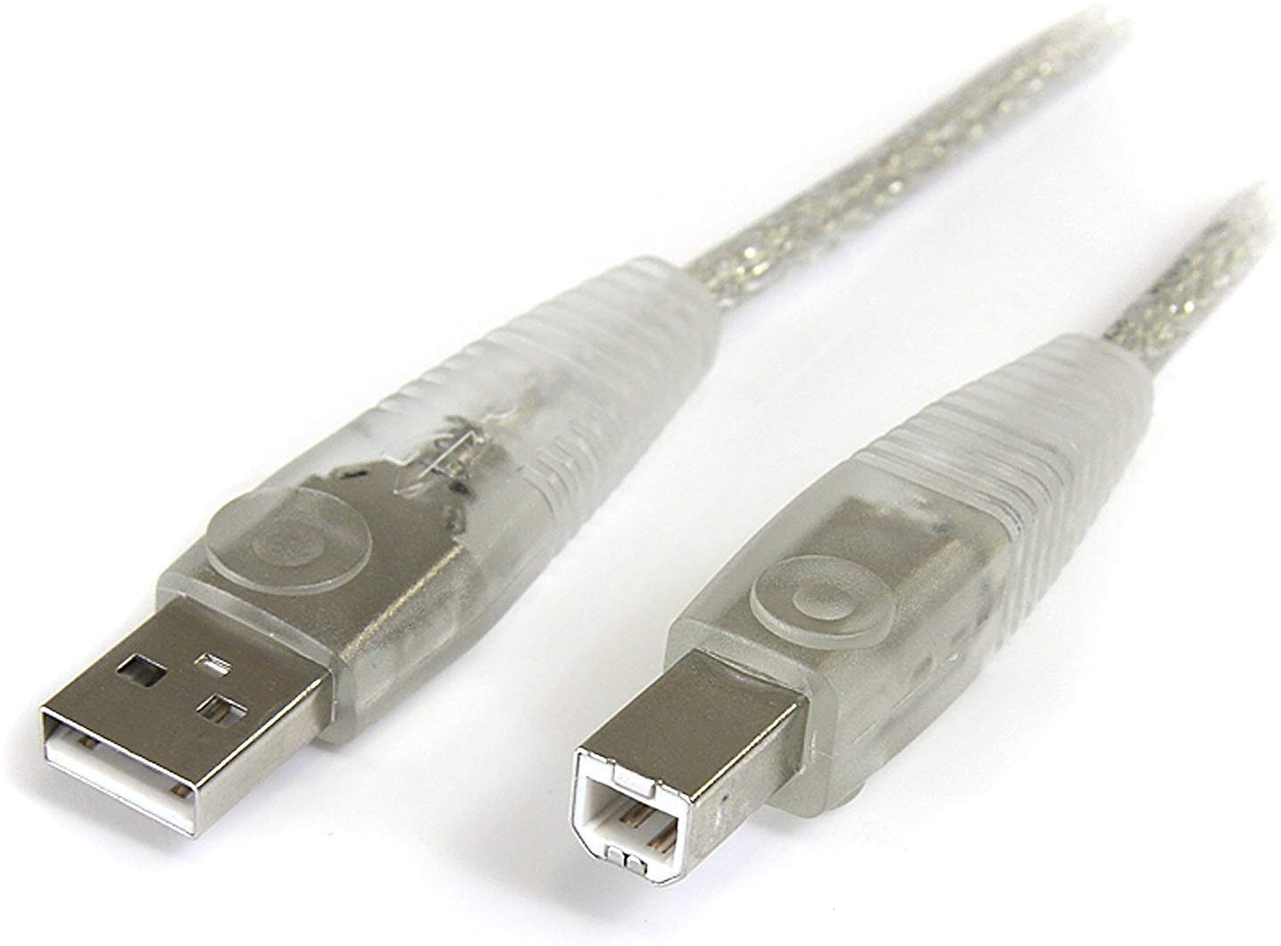 StarTech.com 15 ft Transparent USB 2.0 Cable, A to B, USB cable, USB (M) to USB Type B (M), USB 2.0, 15 ft, molded