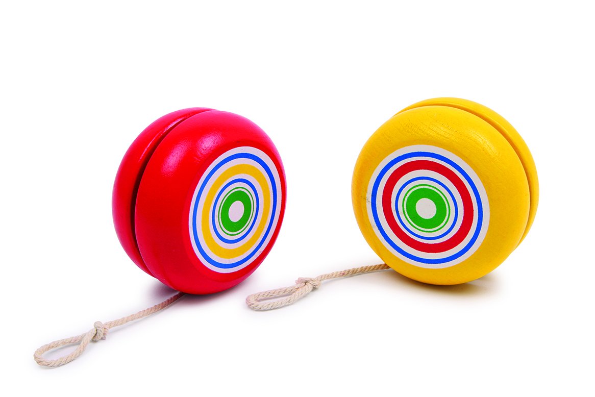 Small Foot Yo-Yo Yellow & Red Wooden Game Classic for Motor Skills 8 Pieces for Young and Old 2935, Yellow/Red