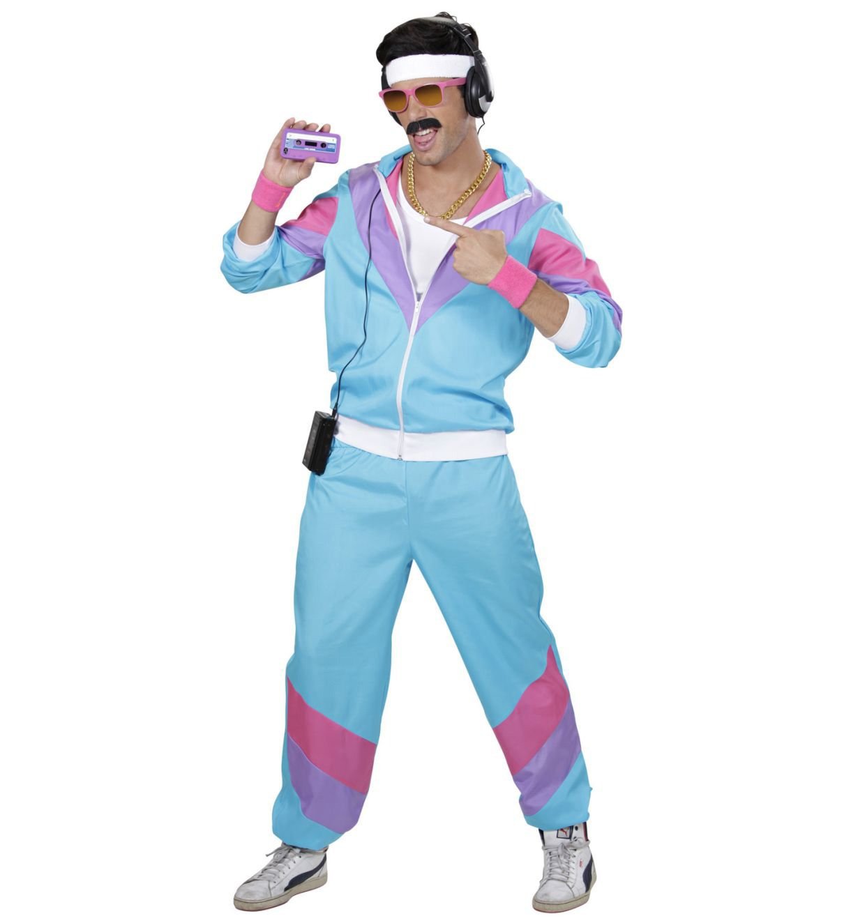 Widmann 80s/90s Tracksuit Costume/Outfit, Blue, Pink and Purple, Jacket and Trousers, Disco, Jogging Suit, Retro Style - Image 2
