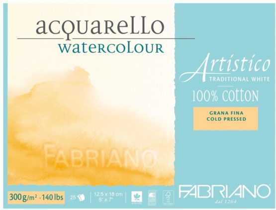 Fabriano ATW BL 4CO 25 °F Echtbuetten Watercolour Paper Tap Emuehl GF 5 x 7-inch, White