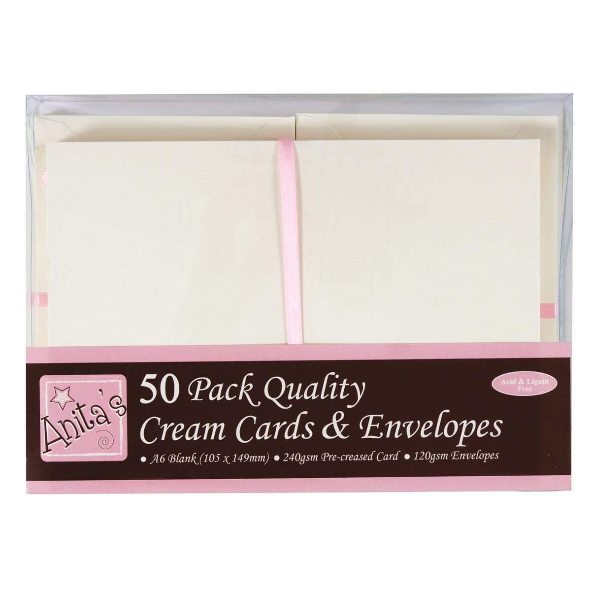 Anita's Plain, Blank Cards & Envelopes, A6, Cream, Pack of 50, for Home Wedding, Birthday, Christmas, Thank You, Art & Craft