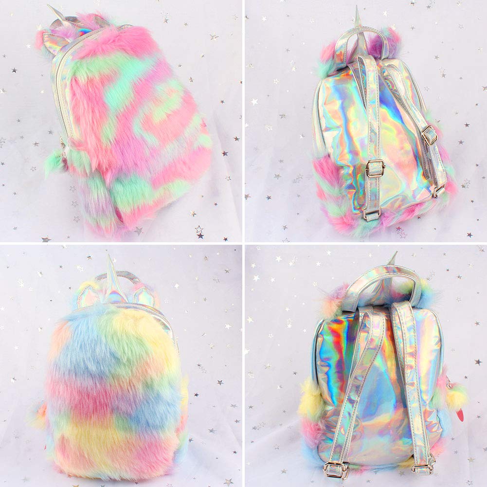 Cute Plush Unicorn Backpack,Fluffy Mini Unicorn Backpack Bags for Girls