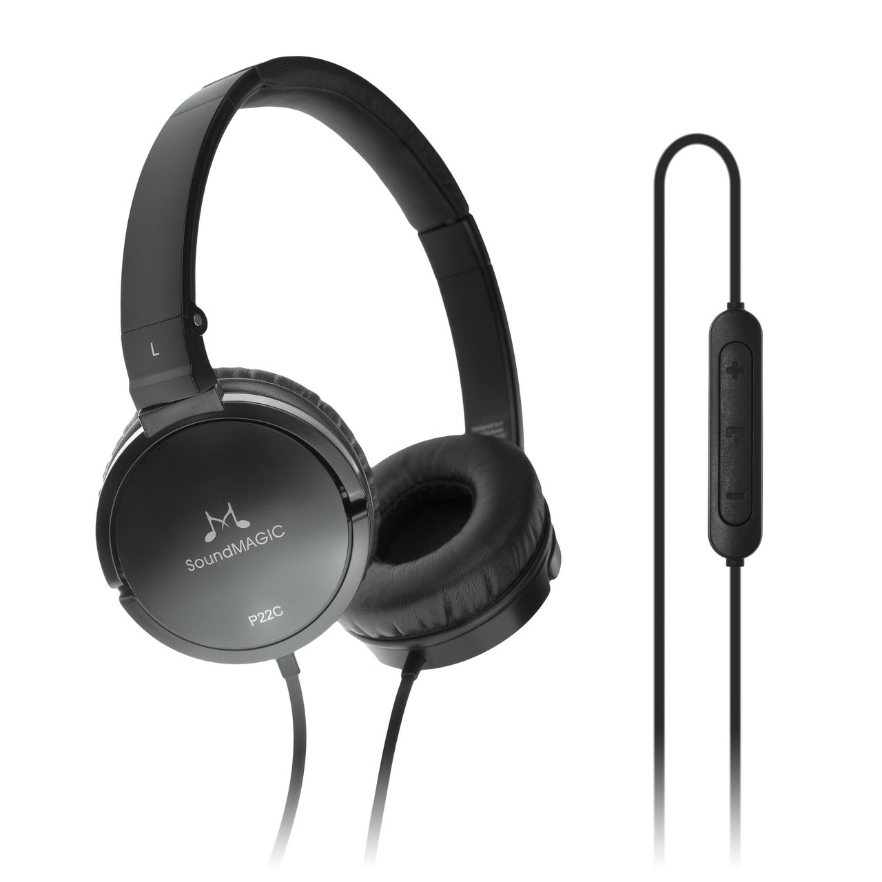 Soundmagic P22C Lightweight On Ear Headphones Wired with Microphone Comfortable and Portable HiFi Stereo Headset with Noise Isolation Foldable Design Black