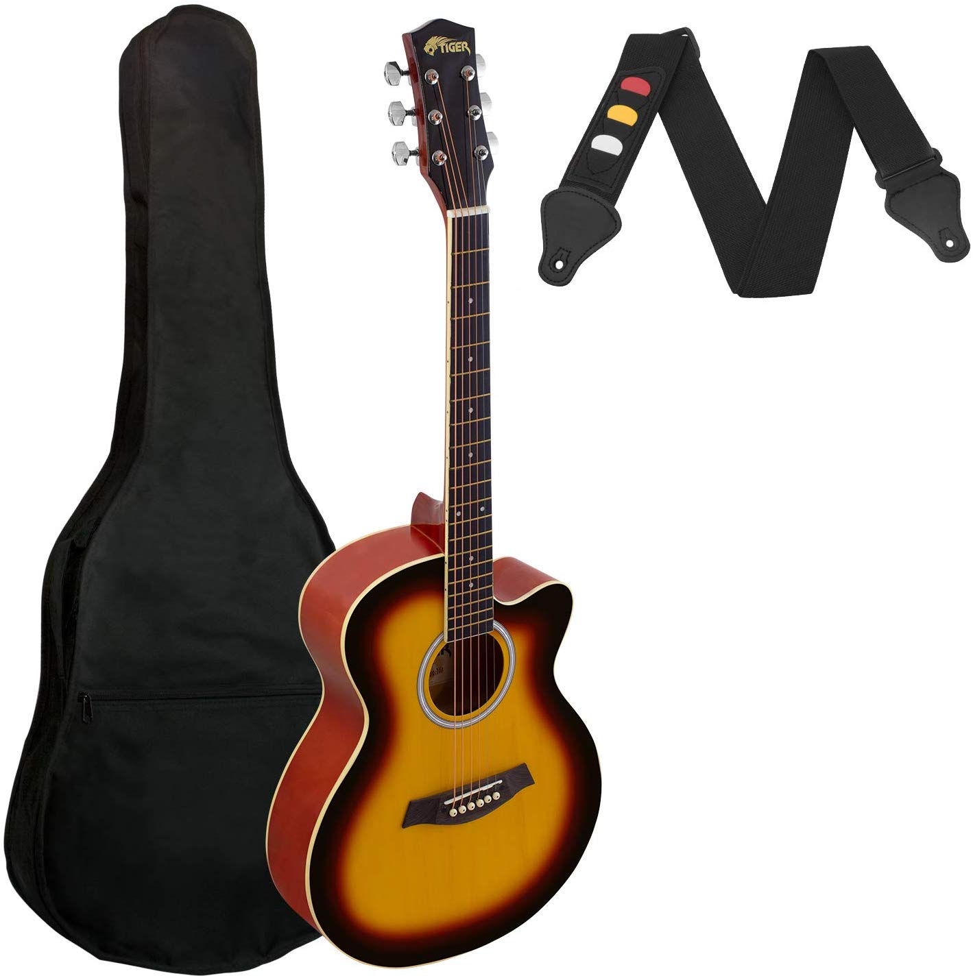 TIGER AL-ACG1-SB Small Body Acoustic Guitar for Beginners Guitar - Sunburst - Now with 6 Months Free Lessons Included