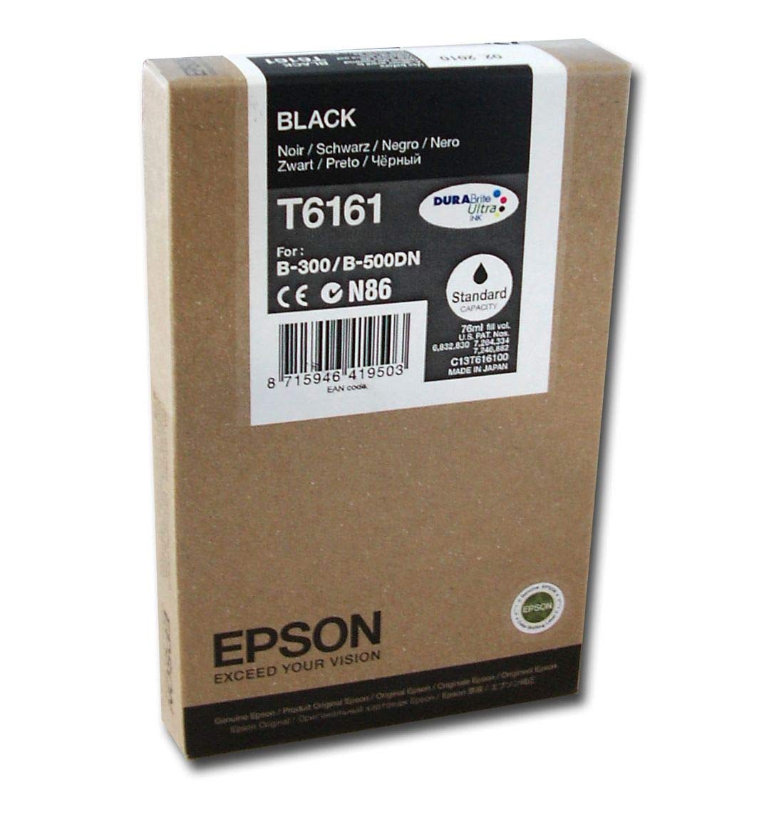 Epson T6161 Black Genuine, Ink Cartridge DuraBrite Ultra