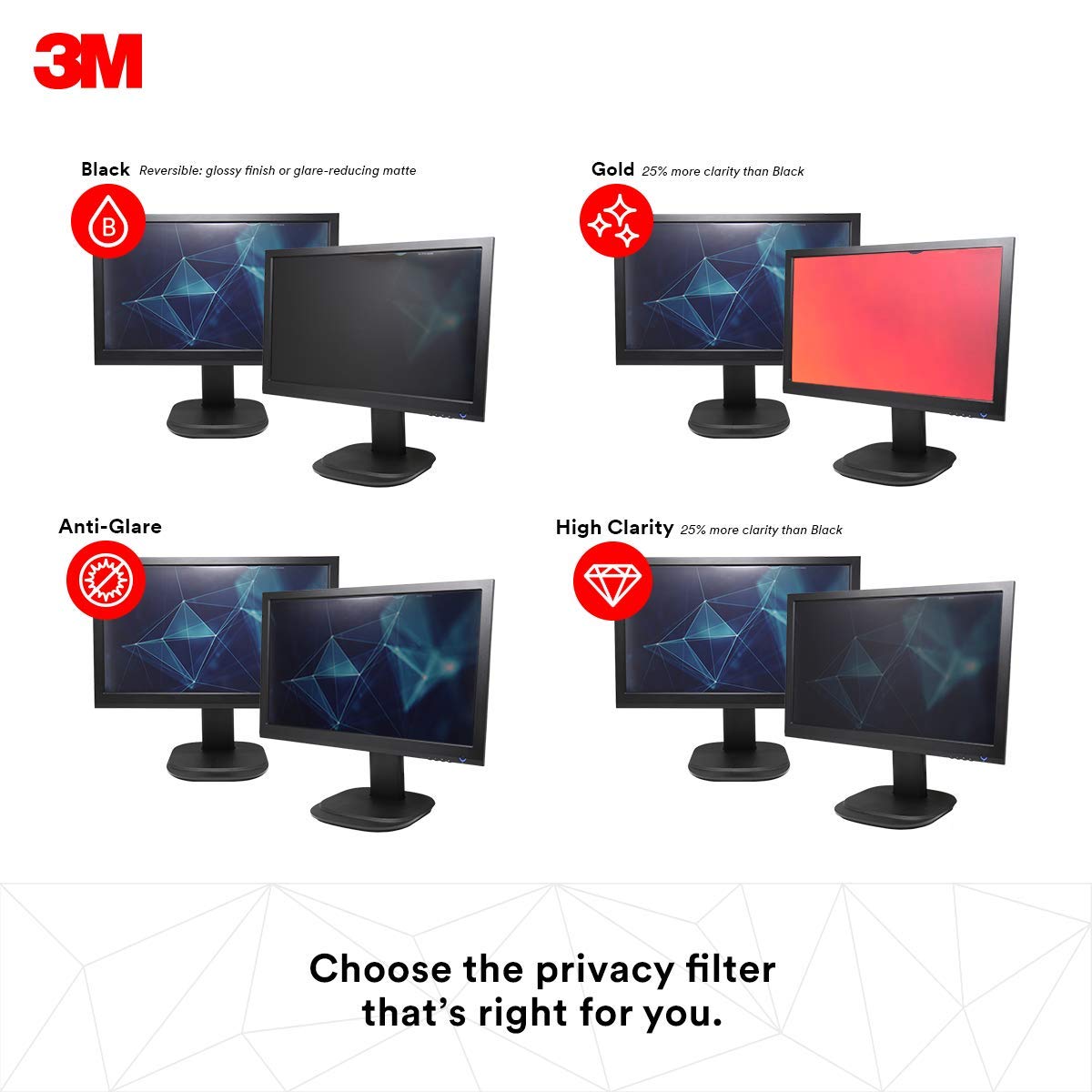 3M High Clarity Privacy Filter for 24" Widescreen Monitor (16:10) - Display privacy filter - 24" wide - black - Image 2