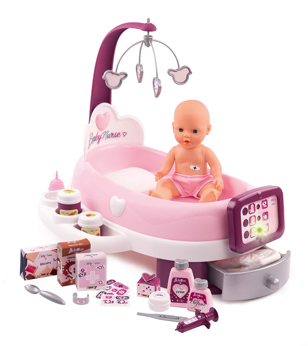 Smoby - Baby Nurse - Electronic Nursery - for Dolls and Dolls - 24 Accessories + 1 Doll Pee Function - 220347, Pink