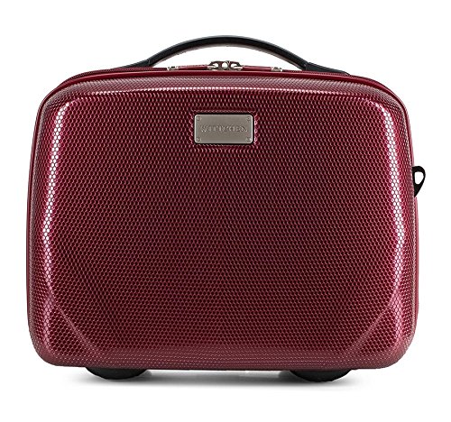 WITTCHEN PC Ultra Light Cosmetic Bag Cosmetic case Toiletry Bag Polycarbonate Beauty case Top Handle Adjustable Detachable Shoulder Strap Size XS Dark red