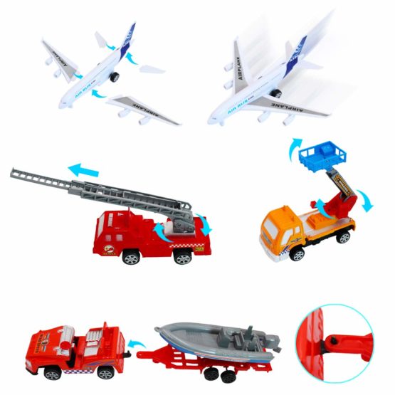 deAO Deluxe 55-Piece Kids Commercial Airport Play Set in Storage Bucket with Toy Airplanes, Play Vehicles, Police Figures, and Accessories - Image 4