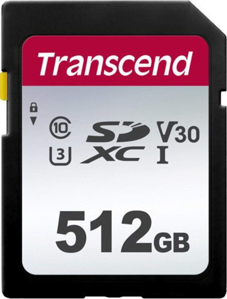 Transcend SDC300S 512GB SDXC Class 10 U3 V30 Memory Card, Speed up to 100MB/s for Digital Cameras TS512GSDC300S