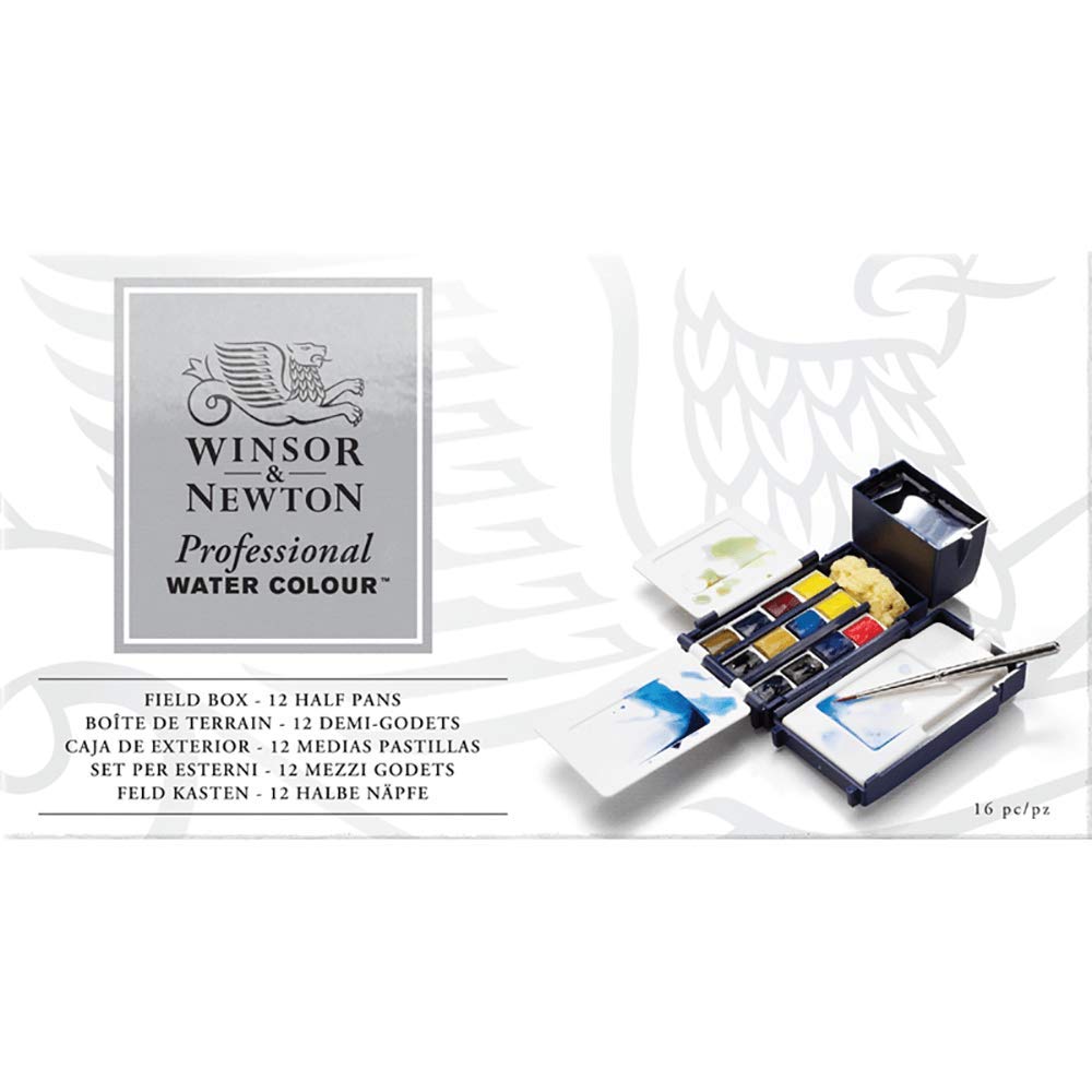 Winsor & Newton 190685 Artist's Water Colour Field Box Drawing Set including Half Pan - Pack of 12, Multicoloured, 12 count (Pack of 1)