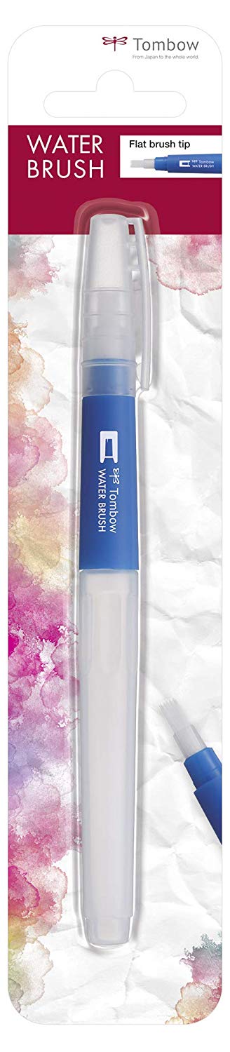Tombow WB-FL-1P Brush with Water Reservoir (Empty), Flat Brush Tip, Flach