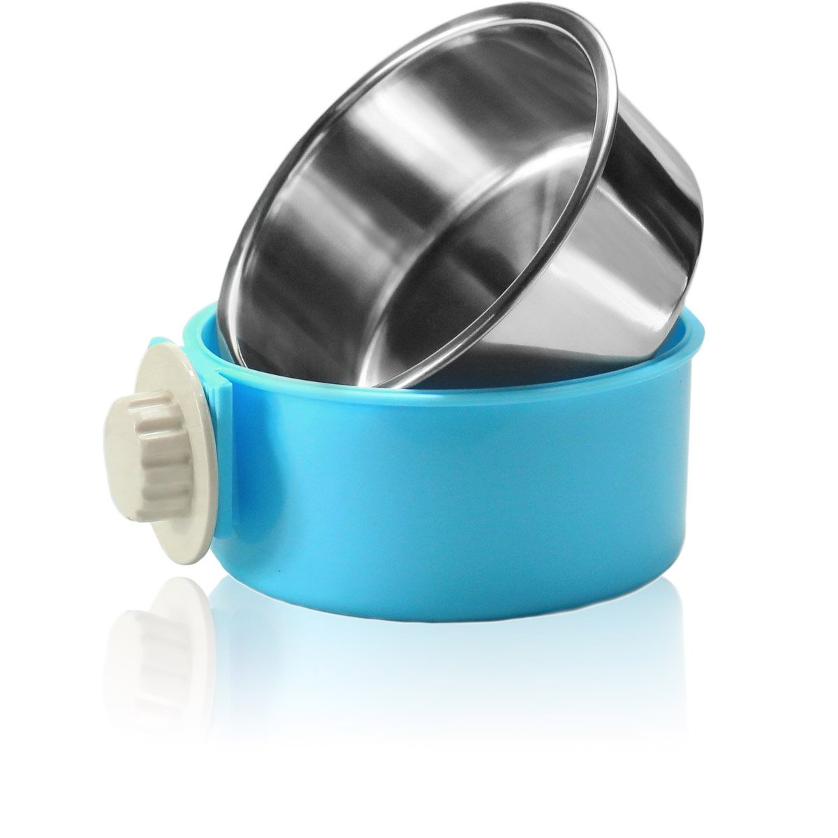 Joyoldelf 2-in-1 Pet Hanging Bowl for Crates & Cages Removable Stainless Steel Dog Bowl with Plastic Puppy Feeder Food Water Bowl for Cat Rabbit