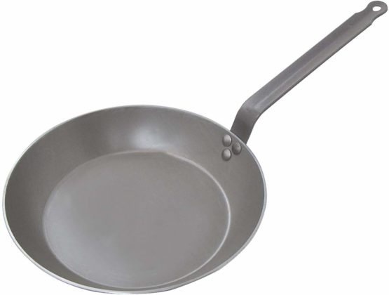 De Buyer - 5110.22 - 'Carbon Plus' Stove Round Lyonnaise Cup - Tail Feather Riveted - White Steel Sheet-Diameter 22 cm