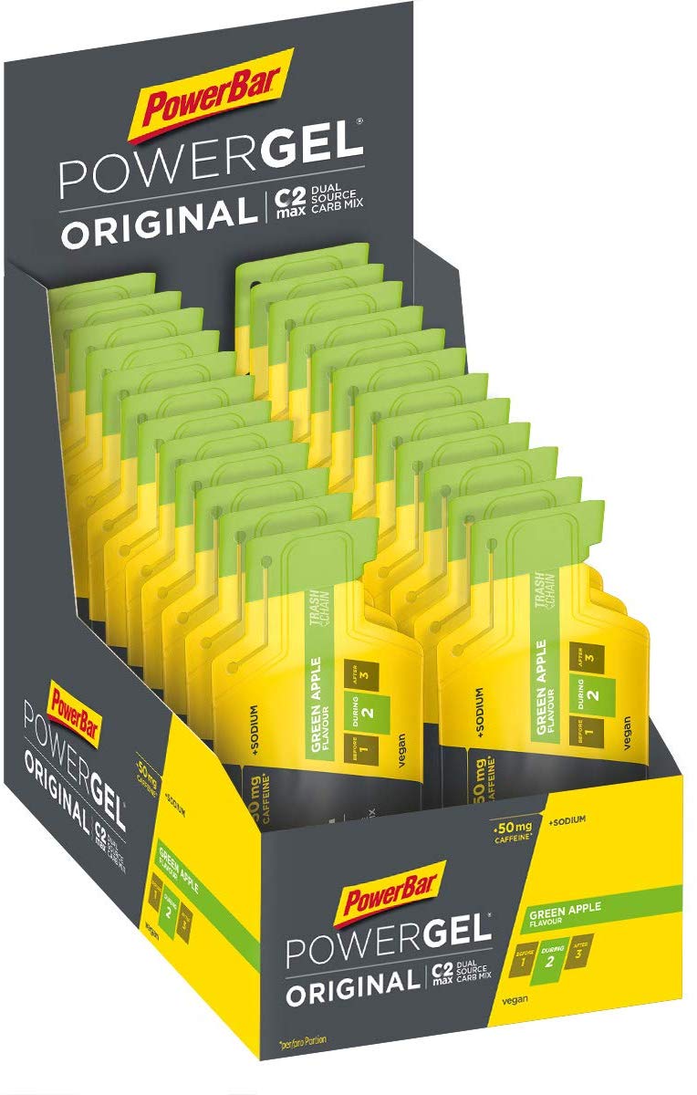 Powerbar - PowerGel Original - Green Apple - 24x41g - High Carb Energy Gel - Sodium - 50mg Caffeine, Yellow, 980 g (Pack of 1)