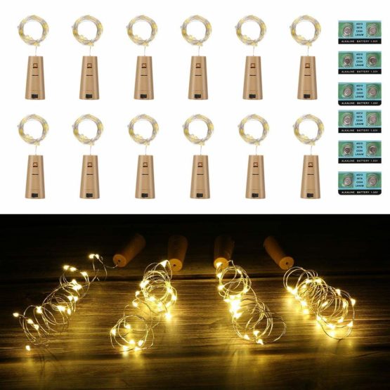 Vicloon Bottle Lights with Cork, 12pcs LED Bottle Light 2M/20 Wine Bottle Lights Copper Wire for Halloween Christmas Party Decor DIY, Warm White Lights, Battery Included (Battery Box Upgrade Design)
