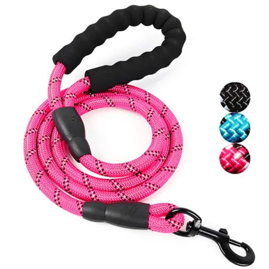 ADOGO® Rope Dog Lead with Soft Padded Handle and Reflective Threads Nylon Durable Dog Leash Safety 5FT Mountain Climbing Rope Twist Dog Lead For Small Medium Large Dogs