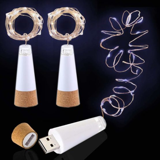 LED Wine Bottle Lights, USB Rechargeable No Battery Required, 6.5ft (2M) Copper Wire 20 LED, Cork Light for Christmas Halloween Gift, Outdoor BBQ Party Wedding Holiday Decoration (Cold White, 3 Pack)