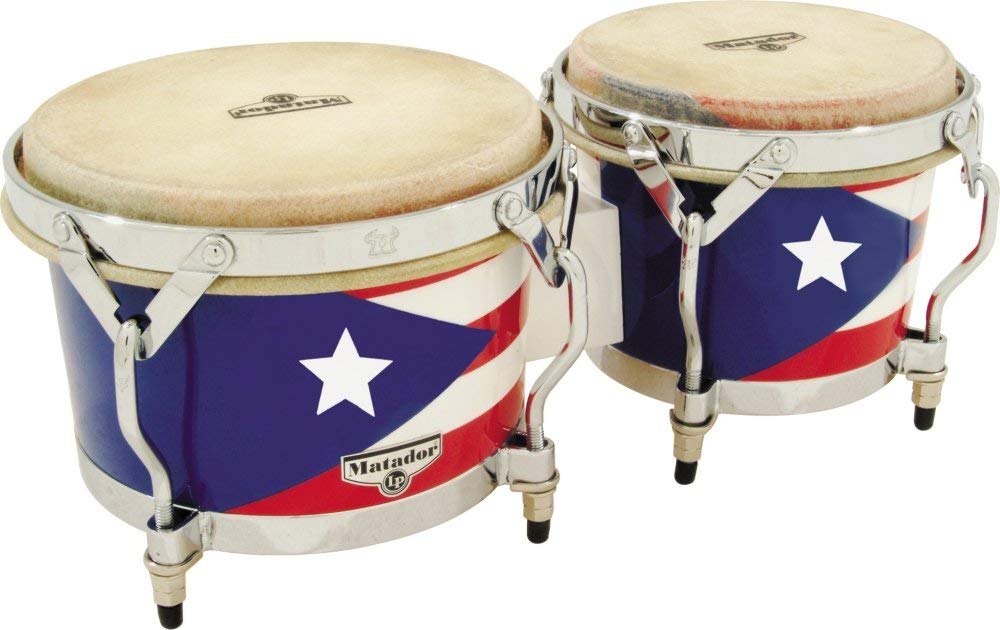 LP Latin Percussion Matador Wood Bongo Puerto Rican Flag Chrome Hardware M201-PR