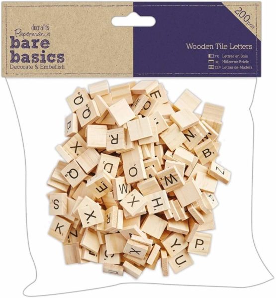 Papermania Wooden Tile Letters, Light Wood, 200 Pieces