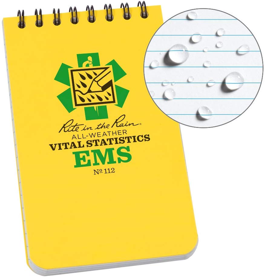 Rite in the Rain Weatherproof EMS Notebook, 3" x 5", Yellow Cover, Vital Stats Pages (No. 112), 3"x 5"