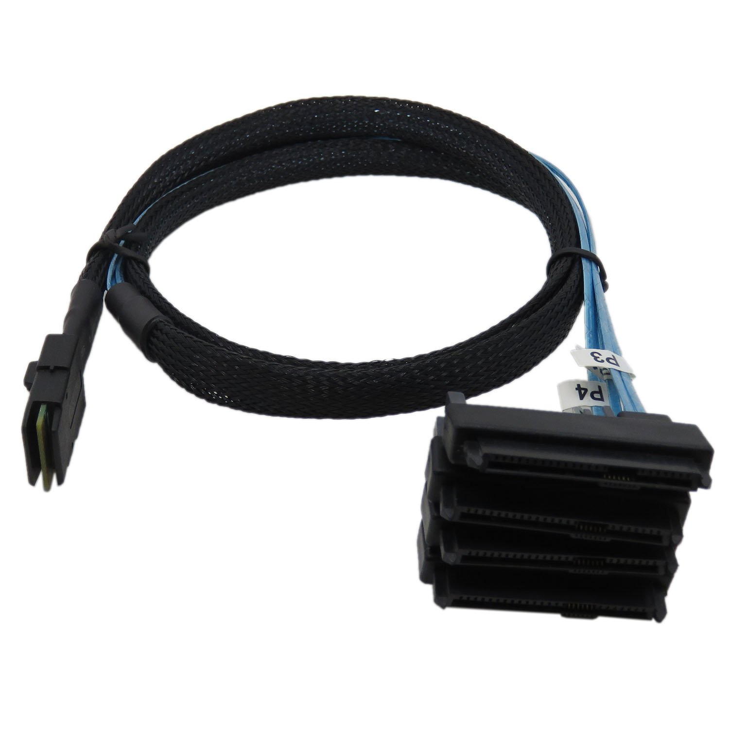 CableDeconn Mini SAS 36 SFF-8087 to (4) SFF-8482 Connectors With SATA Power 1m, Black, 1Meter - Image 3