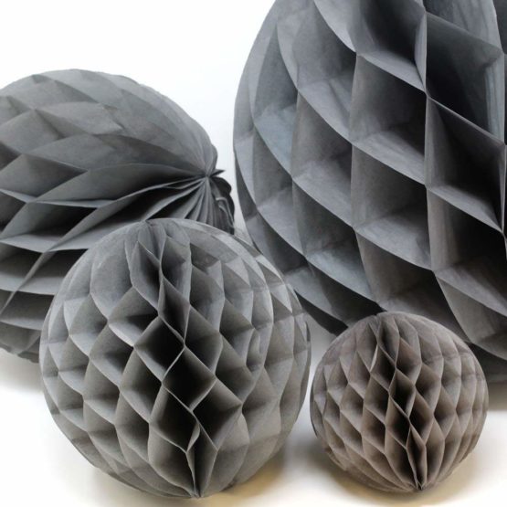8"(20CM) Paper Honeycomb Balls (Pack of 3) Several Colours Available (Grey) - Image 2