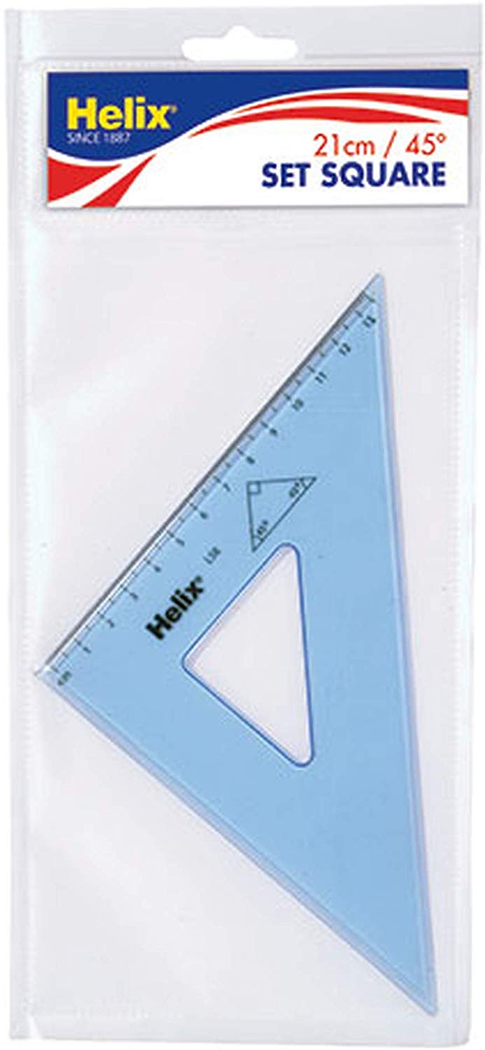 Helix 26cm 45 degree Set Square (Box of 25), Blue, 26 CM 45 DEGREE