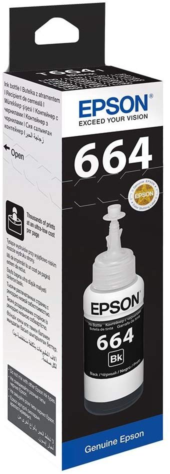 Epson EcoTank 664 Black Genuine Ink Bottle, Single