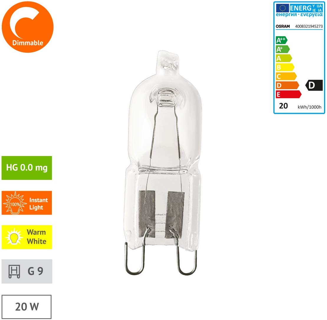 OSRAM Halogen Plug-in lamp G9 dimmable Halopin Superstar / 20 watt - as Bright as 25W / 235 Lumen/Warm White - 2700K, 10-Pack - Image 2