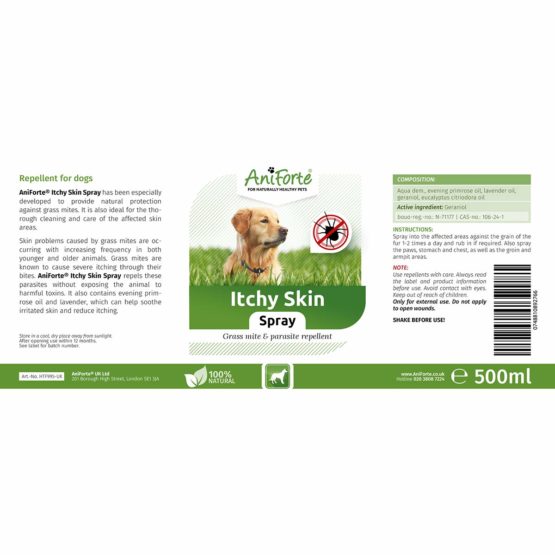 AniForte 100% Natural Itchy Skin Cure 500ml for Dogs - Stop Itchy Dog Skin, Endorsed by Vets, Natural Repellant for Dogs, Stop Irritated Dog Skin caused by Grass-Mites and Bites - Image 2