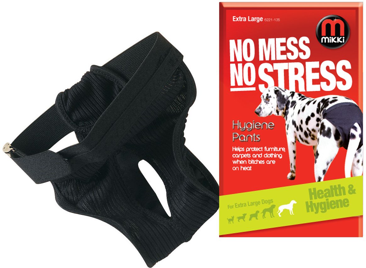 Mikki Dog Hygiene Pant Knickers and Period Pads for Female Bitches on Heat In Mating Season - X Large, Black, X-Large