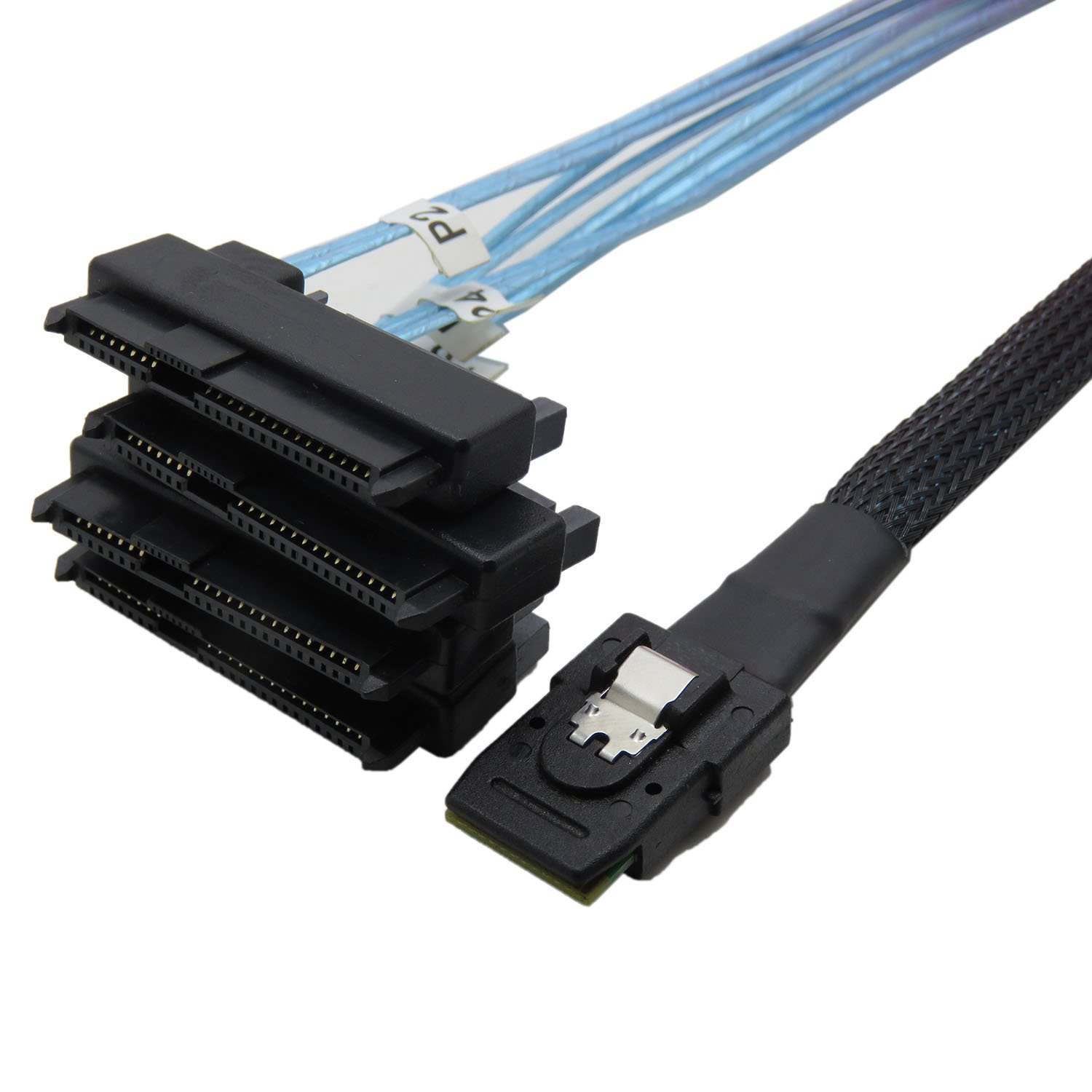 CableDeconn Mini SAS 36 SFF-8087 to (4) SFF-8482 Connectors With SATA Power 1m, Black, 1Meter - Image 2