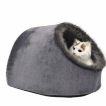 VERTAST Cat Small Dog Cosy Bed Pets Igloo Bed Hideout Cave, Cushion Washable, grey