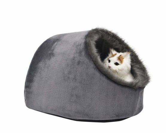VERTAST Cat Small Dog Cosy Bed Pets Igloo Bed Hideout Cave, Cushion Washable, grey