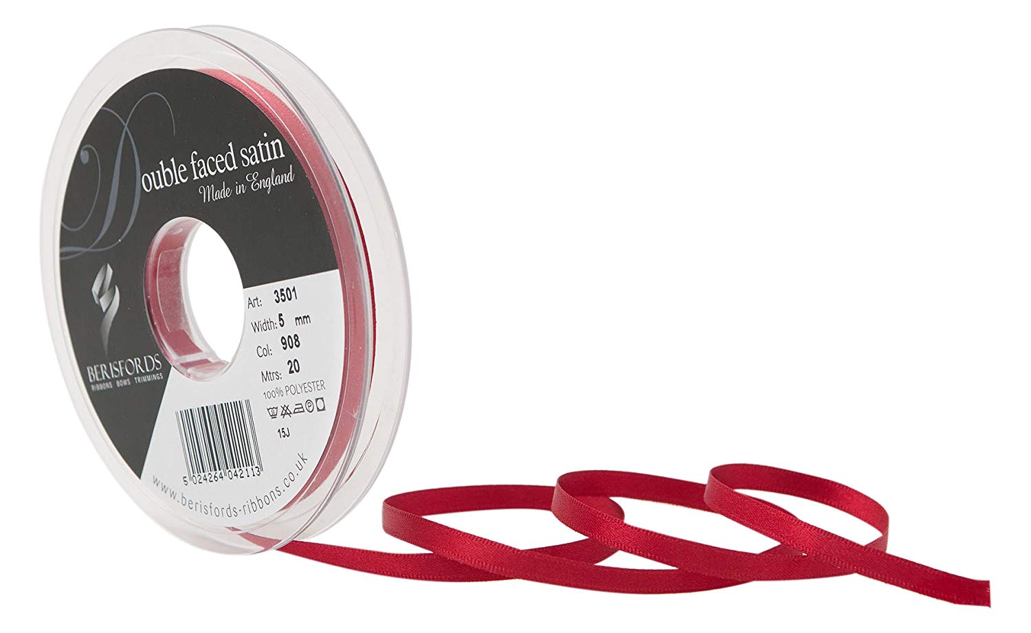 Berisfords Double FACE Poly Satin Ribbon, Scarletberry, 5 mm