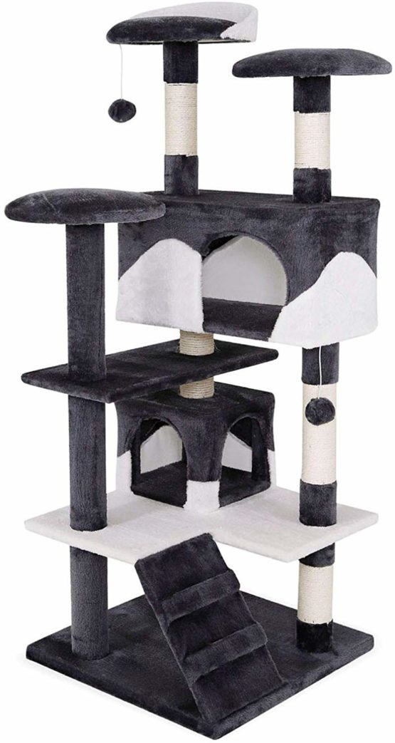 dibea Cat Tree Activity Centre Scratching Post, 130 cm, Grey/White