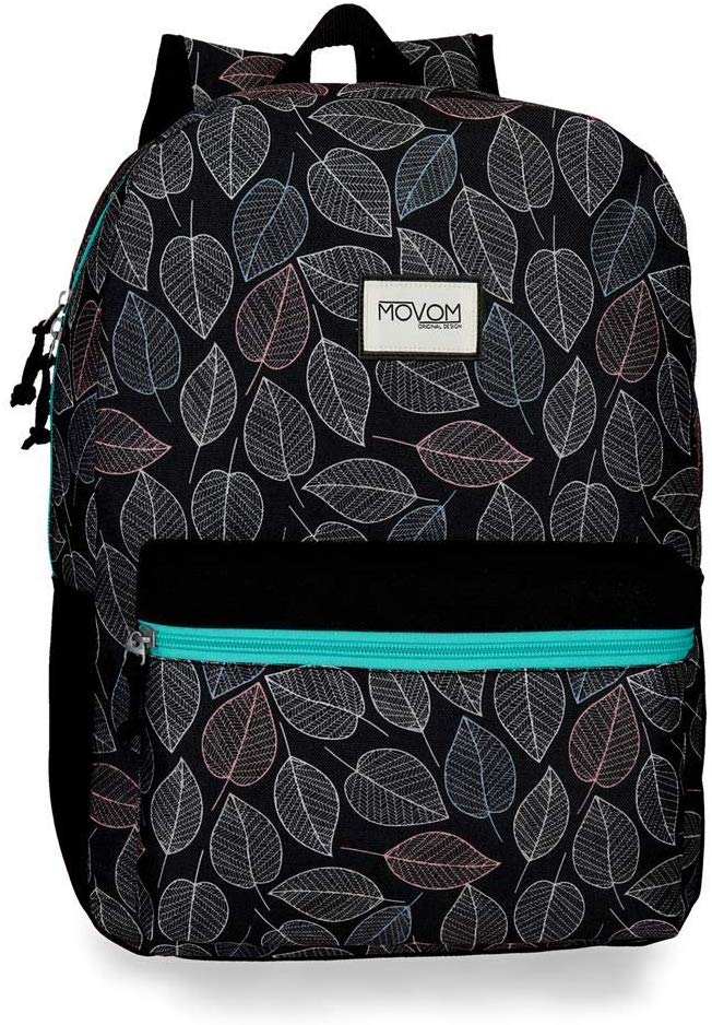 Movom Leaves Backpack Black 32x42x16 cms Polyester 21.5L, Green, 42 cm