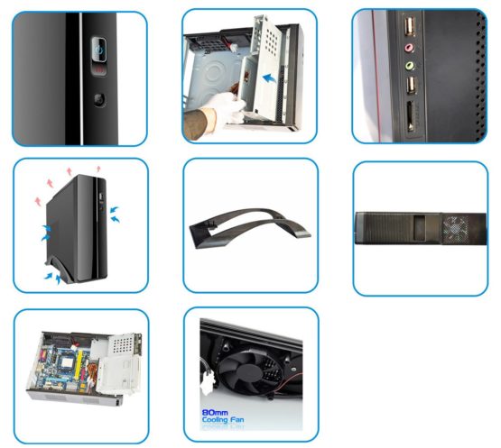 CiT Slim Micro ATX or Mini ITX Case with Built-in Card Reader and 300W PSU - Black - Image 3