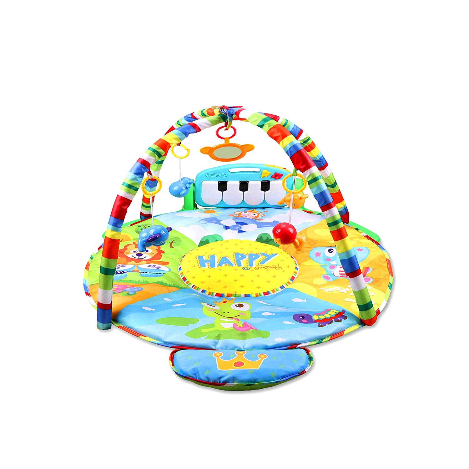 Meero London HE0610 Newborn Blue Round Play mat Gym with Large Keyboard 4 in 1 Kick & Play Activity Centre, Fun Animals - Image 3