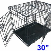 Ellie-Bo Dog Puppy Cage Medium 30 inch Black Folding 2 Door Cage with Non-Chew Metal Tray